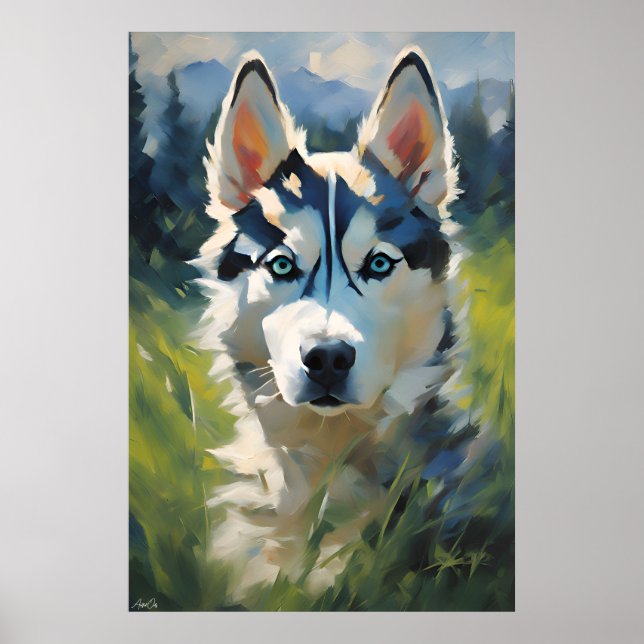 Poster | Siberian Husky Puppy | Oil Painting Style (Front)