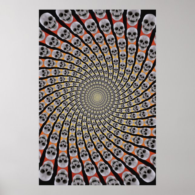 Poster: Skull Spiral: Trippy Design: Red Yellow Poster (Front)