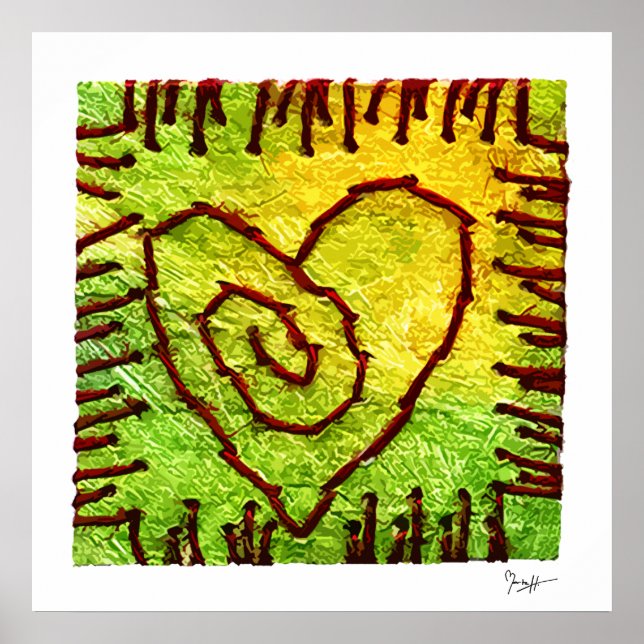 Poster - Stitched Heart - Yellow Green Red (Front)