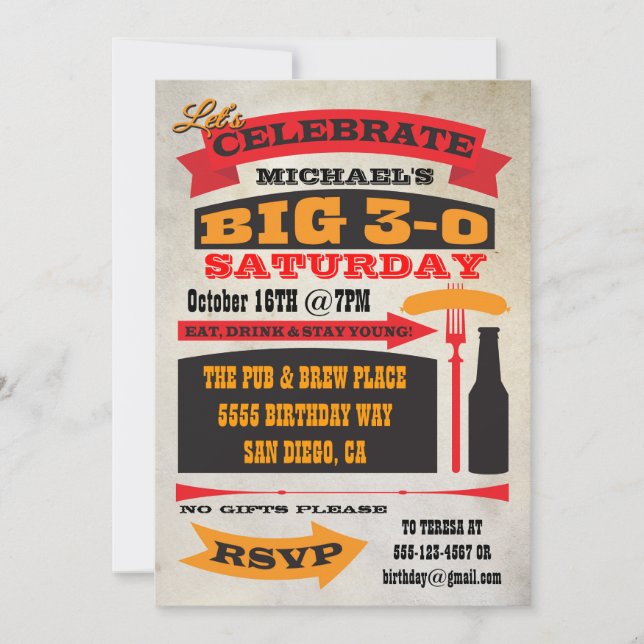 Poster style BIG 30 birthday party invitations (Front)