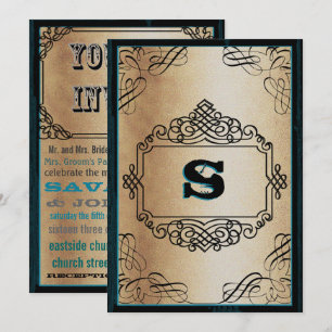 Poster Style Gold Metallic Black Vintage Wedding Invitation
