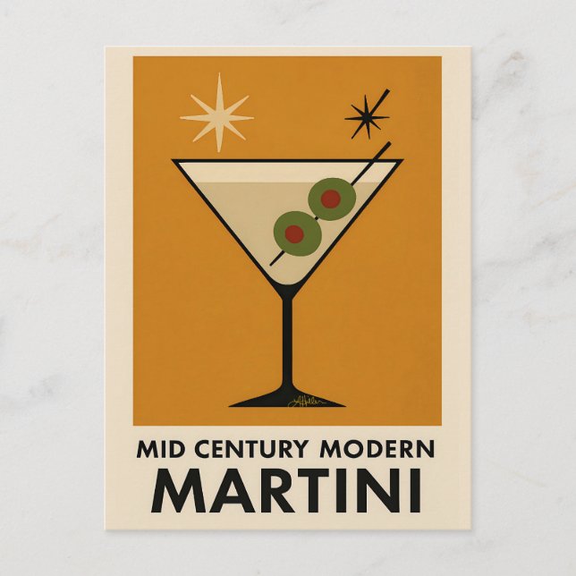 Poster Style Mid Century Modern Martini Postcard (Front)
