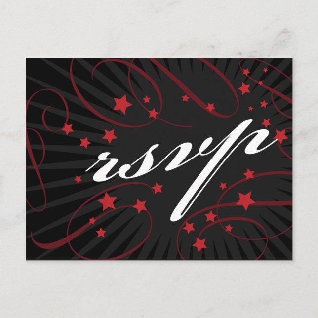 Poster Style Red & Black DIY RSVP postcard (Front)
