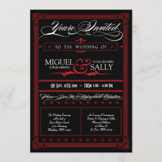 Poster Style Red & Black DIY Wedding Invitation