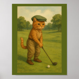 POSTER Stylish Cat Playing Golf Personalised