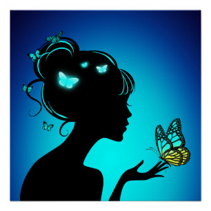 Poster The Woman Butterflies Blue