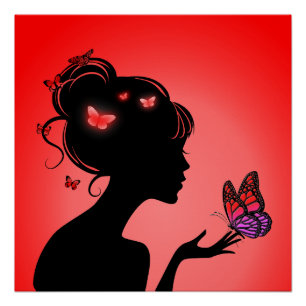 Poster The Woman Butterflies Red