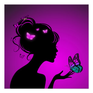 Poster The woman butterflies violet