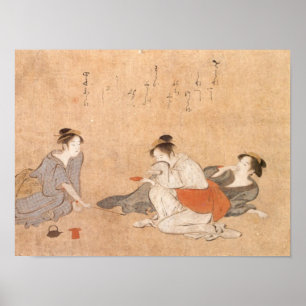 Poster Three Drunken Women  Kiyonag Japanese art