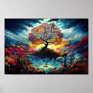 Poster - Tree of Life Colourful Rainbow Artwork