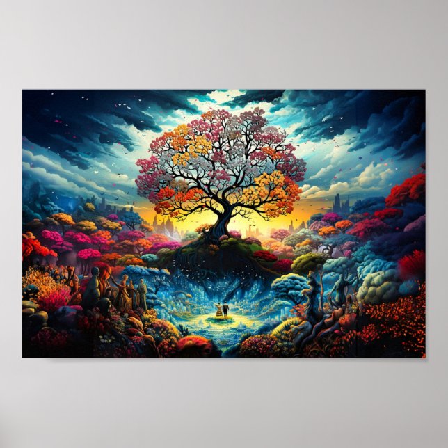 Poster - Tree of Life Colourful Rainbow Artwork (Front)