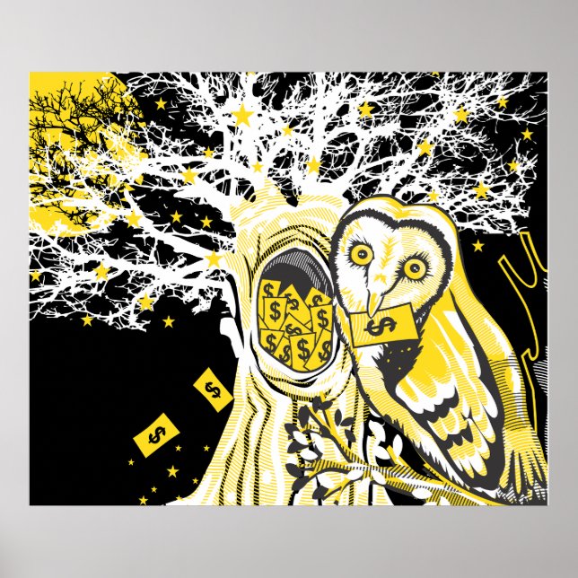 Poster – Urban Tree Owl & Wealth Surreal Pop-Art (Front)