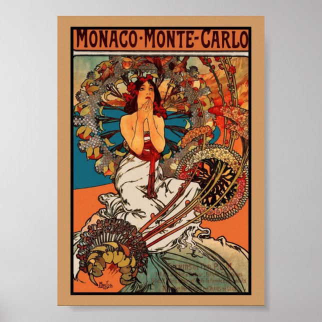 Poster Vintage Art Alfons Mucha Monaco Monte Carlo (Front)