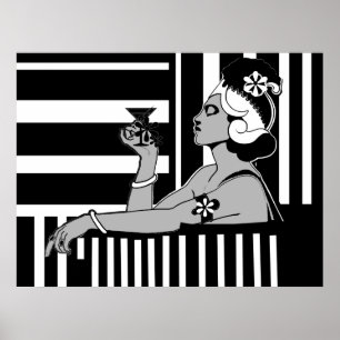 Poster Vintage Art Deco Stripe Black White Large
