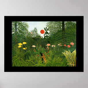 Poster Vintage Art man attaque par un jaguar