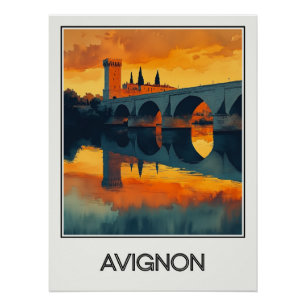 Poster vintage Avignon, sunset on the