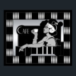 Poster Vintage Cafe Art Deco Stripe Black<br><div class="desc">Poster Vintage Cafe Art Deco Stripe Black White Silver  Large</div>
