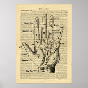 Poster Vintage Palmistry on  retro newspaper