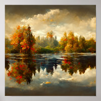Poster wall art - Fall scene of trees by lake side