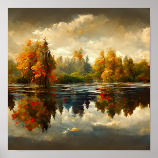 Poster wall art - Fall scene of trees by lake side