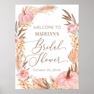Póster Welcome Sign Floral Pink Pampas Bridal Sho