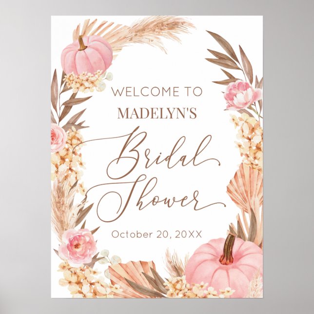 Póster Welcome Sign Floral Pink Pampas Bridal Show (Front)