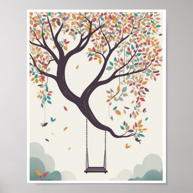 Poster whimsical tree swing hanging Room Decor (Front)