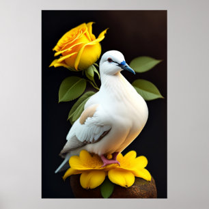 Poster - White Dove Yellow Flowers Peace
