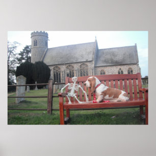 Poster With Basset Hound Visiting Beautiful Church