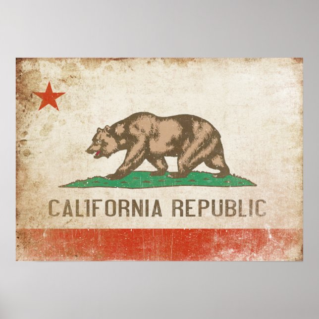 Poster with Distressed California Flag (Front)