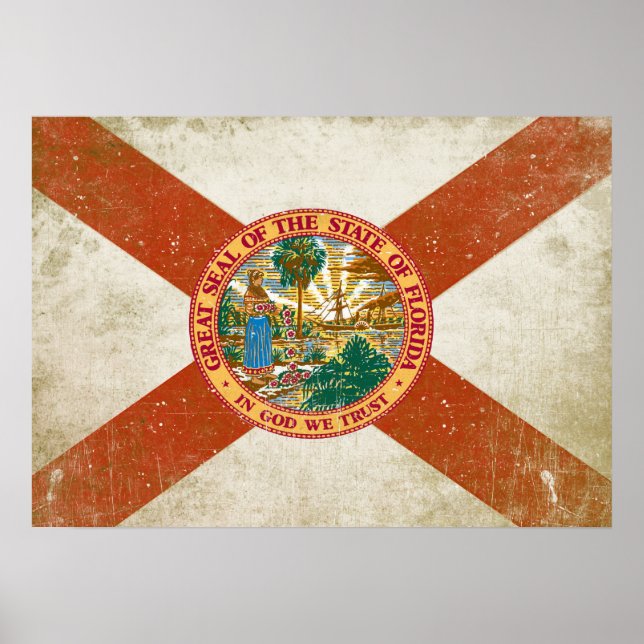 Poster with Distressed Flag from Florida (Front)