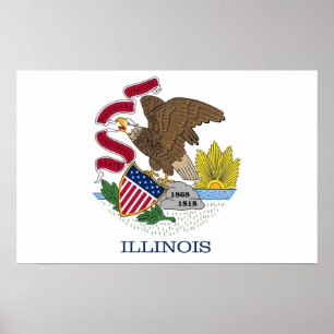 Poster with Flag of Illinois, U.S.A.
