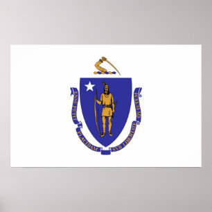 Poster with Flag of Massachusetts, U.S.A.