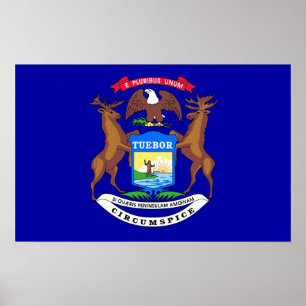 Poster with Flag of Michigan, U.S.A.
