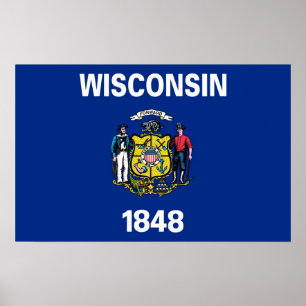 Poster with Flag of Wisconsin, U.S.A.