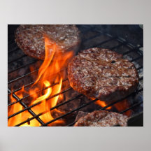 Poster with meat barbecue burgers and fire flame
