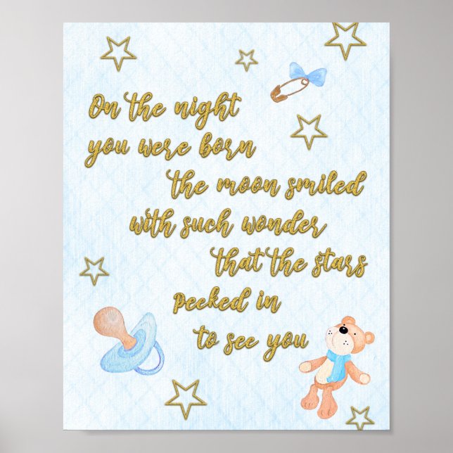 Poster with poem for baby boy nursery or bedroom (Front)