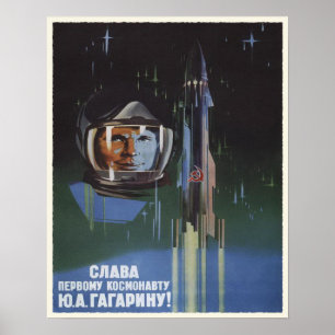 Poster with Vintage USSR Space Program Propaganda