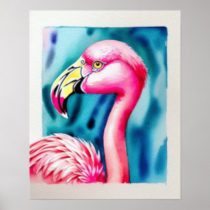 Poster with watercolor, pink Flamingo