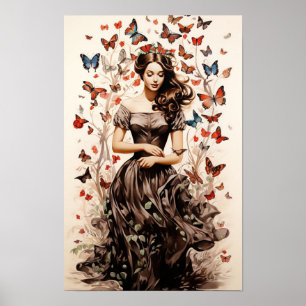 Poster - Woman with Butterflies Butterfly Art