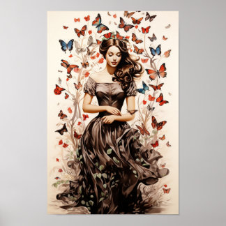 Poster - Woman with Butterflies Butterfly Art