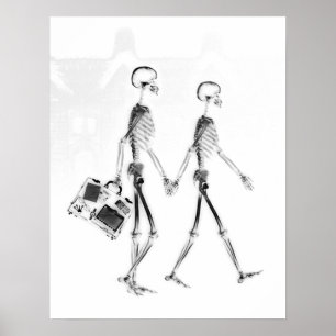 Poster - X-Ray Skeleton Couple Travelling Blk Wht
