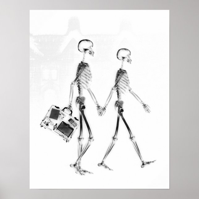 Poster - X-Ray Skeleton Couple Travelling Blk Wht (Front)