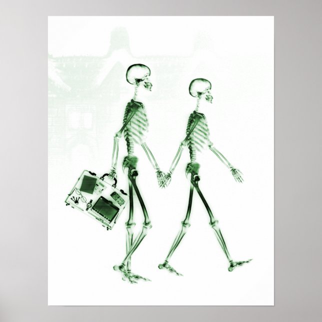 Poster- X-Ray Skeleton Couple Travelling Green Poster (Front)