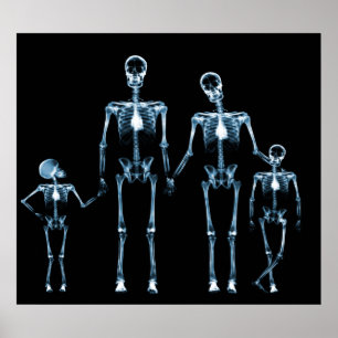POSTER - X-RAY SKELETON FAMILY BLACK BLUE