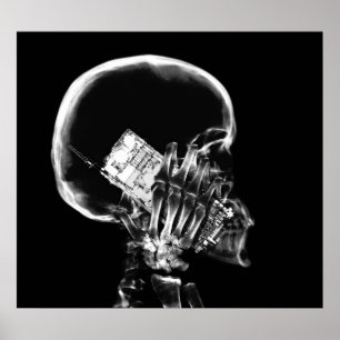 POSTER - X-RAY SKELETON ON PHONE BLK GREY