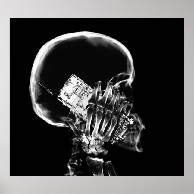 POSTER - X-RAY SKELETON ON PHONE BLK GREY (Front)