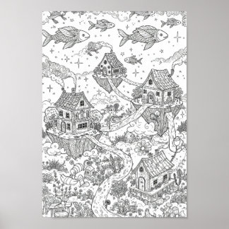 Posters Black and White Whimsical Doodle Art