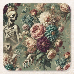 Posthumous Heartache – Gothic Floral Design Square Paper Coaster