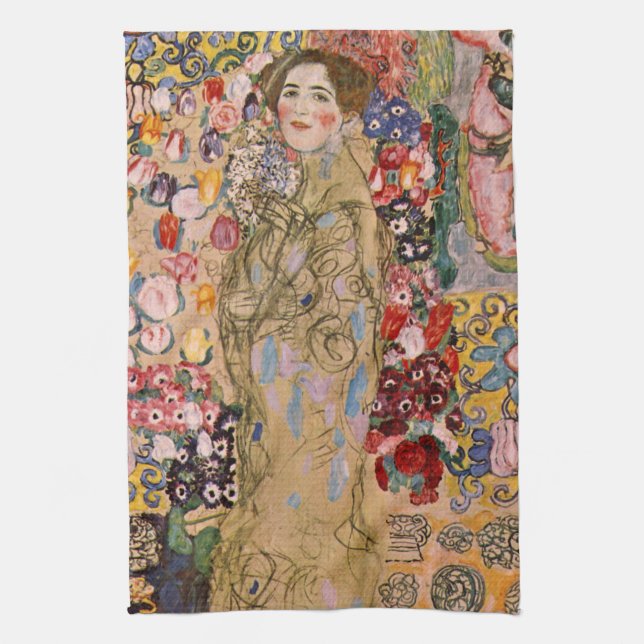 Posthumous Portrait of Ria Munk by Gustav Klimt Tea Towel (Vertical)